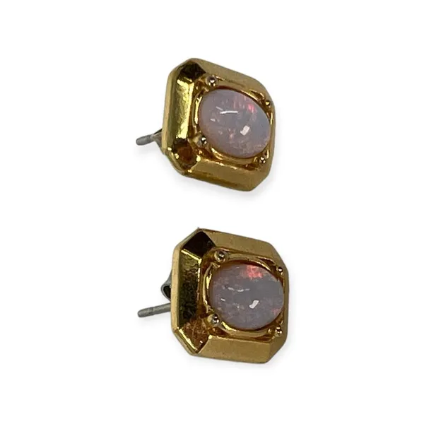Vintage Gold Plated Oval OPAL STUD EARRINGS 9.5mm Wide by 11mm Long Rectangle - Image 4