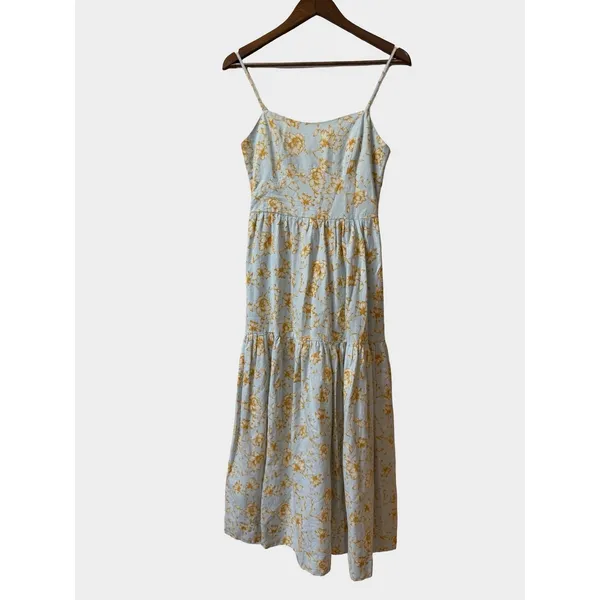 Christian Lacroix‎ Blue Floral Linen Blend Tiered Maxi Dress Small Cottagecore - Image 2