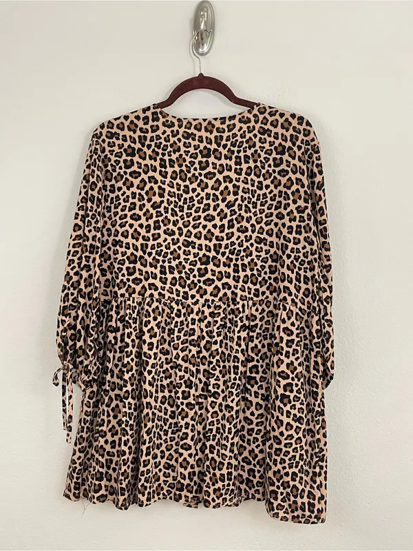 Entro Leopard Print Button‎ Front Babydoll Tunic Top/Dress Size M- Brown/Black - Image 6