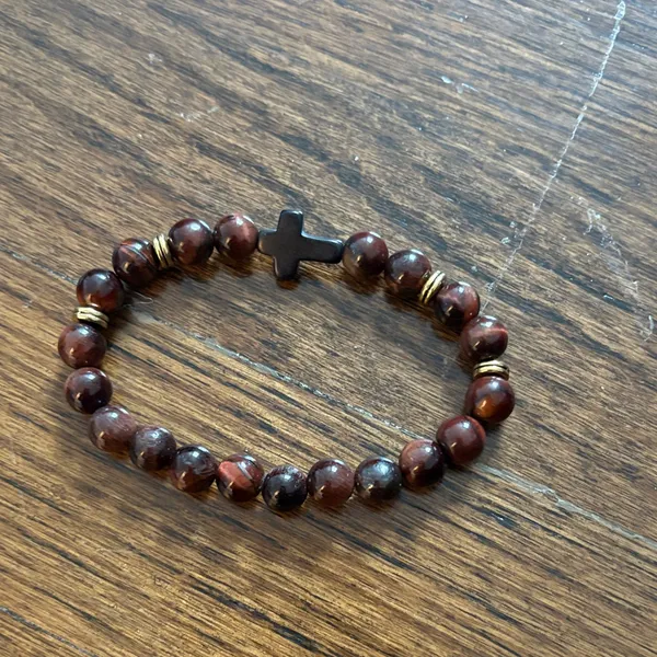 Beaded Bracelet with Cross Charm Black - Image 2