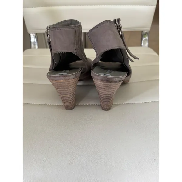 Paul Green Taupe Grey Leather Peep Toe‎ Slingback Booties Size 6 Made in Austria - Image 3