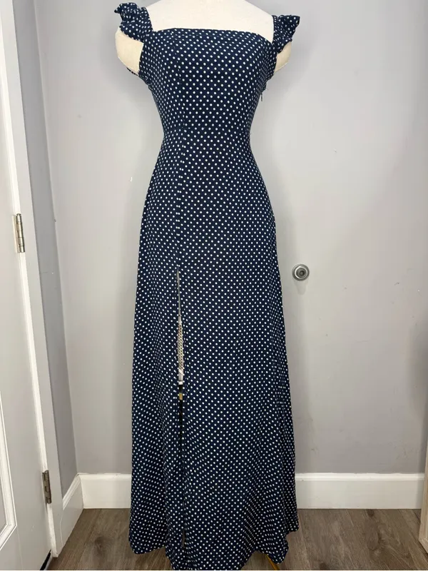 Lulu's Navy & White  Polka Dot Maxi Dress - Image 2