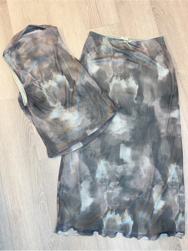 Vintage Marble-Effect Grey/Green Two Piece Maxi Skirt size M - Image 2