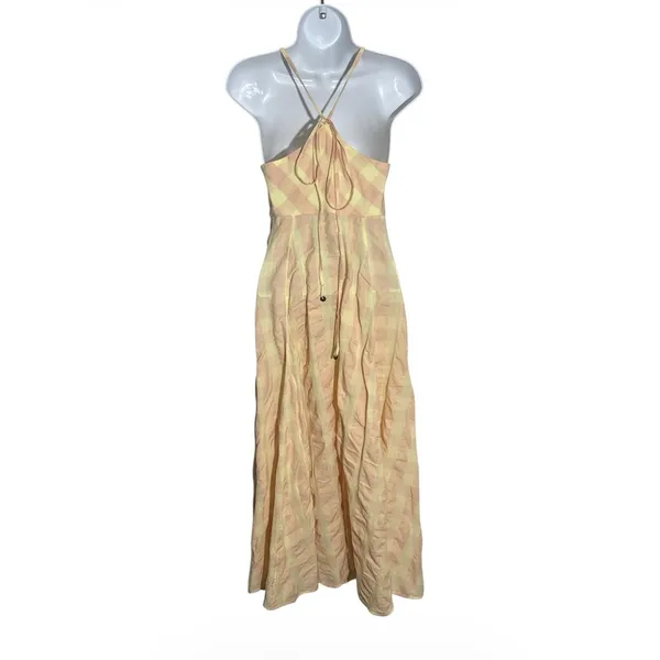 Free People via gingham cami midi dress in yellow Women's Size XS 100% Cotton - Image 5