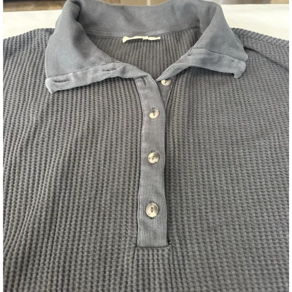 Faherty Womens Apres Organic Cotton Waffle Knit Henley Top Dark Gray Size Large - Image 6