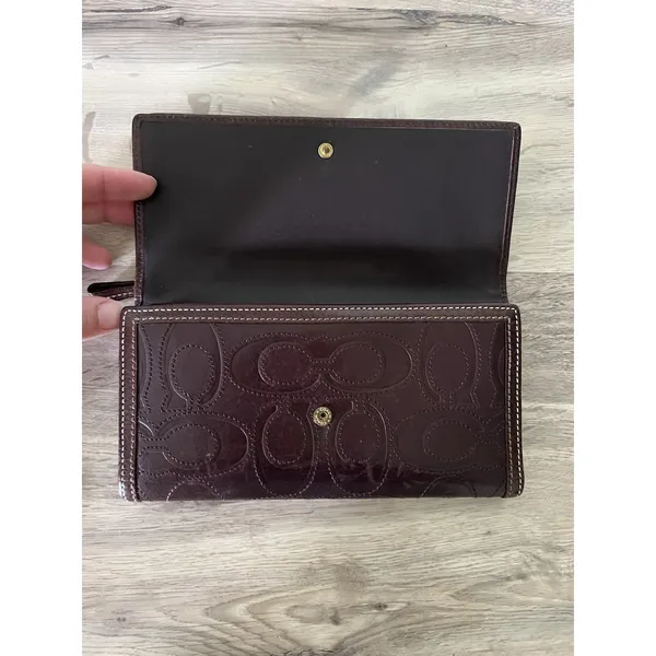 Coach Brown Leather C Monogram Stitched Continental Long Wallet Checkbook - Image 8
