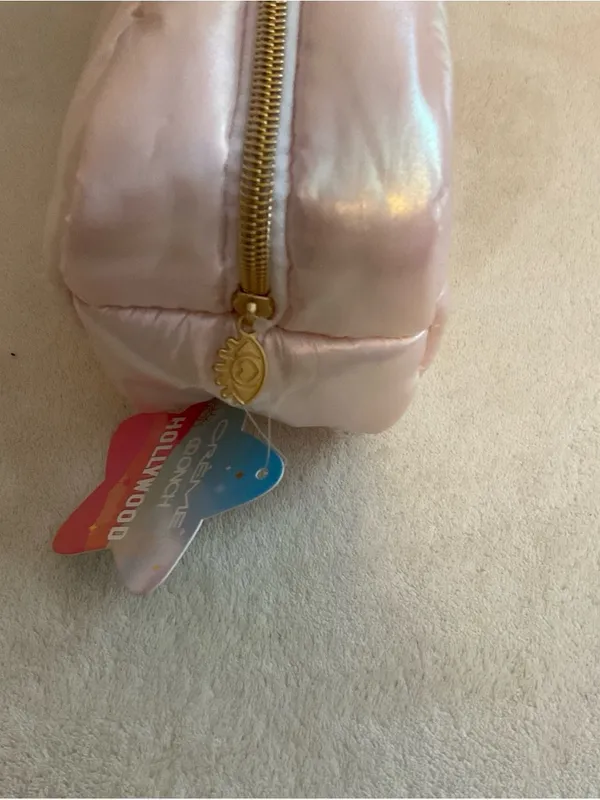 Iridescent Pink Quilted Cosmetic Bag with Star Accent - Image 6