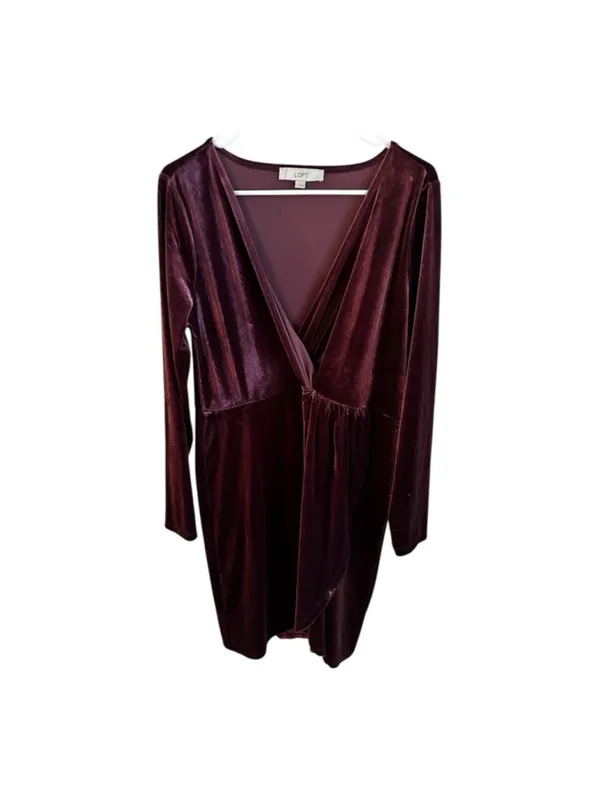 LOFT Velvet Wrap Large Plumberry Faux Wrap Cocktail Holiday Party Dress - Image 3