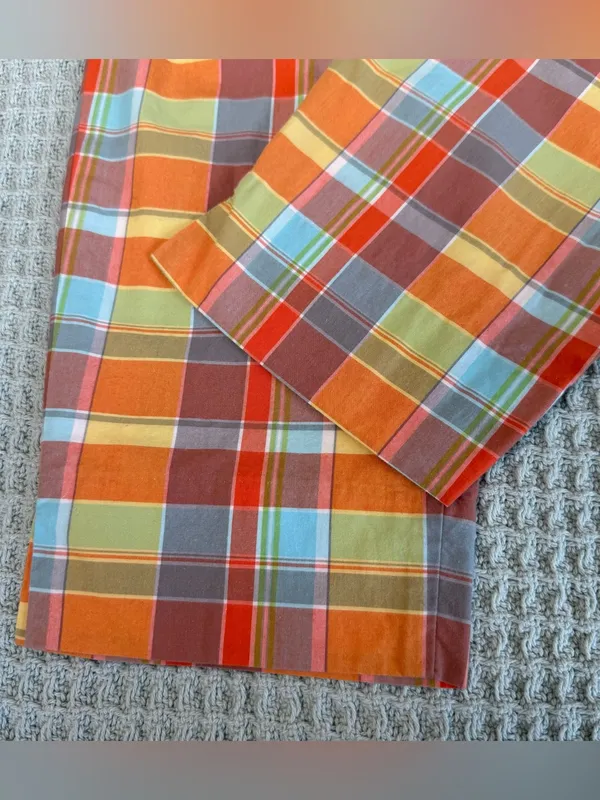 Vintage Y2K Gap Plaid Pants Womens 8 Pastel Orange Yellow Blue Retro 100% Cotton - Image 3