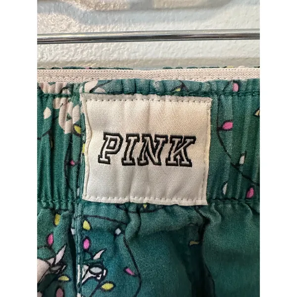 Victoria's Secret PINK Pajama Shorts Green Holiday Dog Christmas Lights XS - Image 3