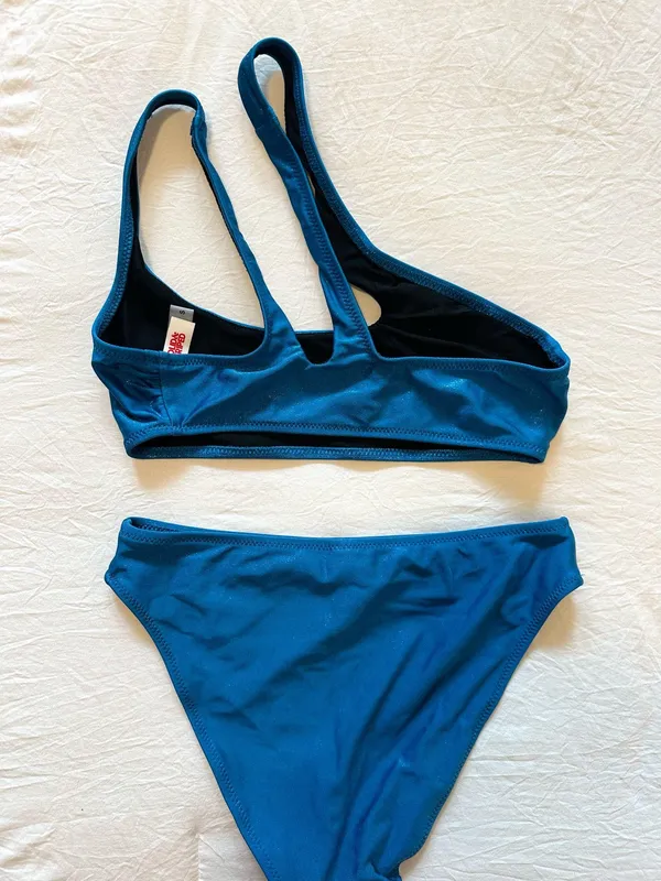 Solid & Striped Blue Shimmer Crossover One Shoulder Bikini - Image 4