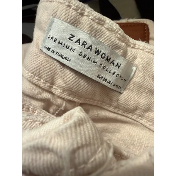 Zara Woman Premium Denim Distressed Slim‎ Jeans Blush Pink Raw Hem USA 6 EUR 38 - Image 7