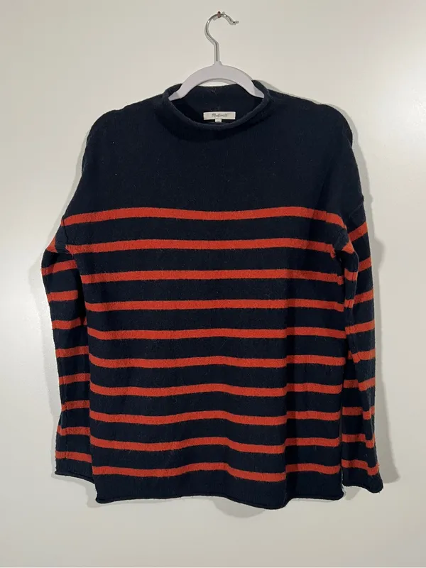 Madewell Striped Whitworth Mockneck Sweater Merino Wool Alpaca Blue Orange - Image 4