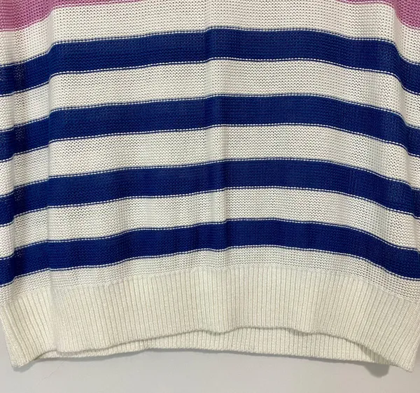 Women’s Cap Sleeve Knit Stripe Sweater Blue Purple & Cream Size XL NWOT FLAW - Image 3