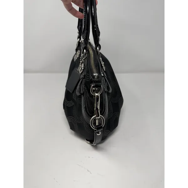 Coach Madison Dotted Op Art Sophia Satchel Bag Black Patent Trim Women Small - Image 9