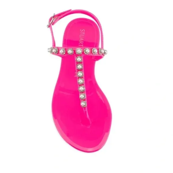 NEW STUART WEITZMAN Pearl Crystal-embellished Jelly Thong Sandals In Neon Pink - Image 5