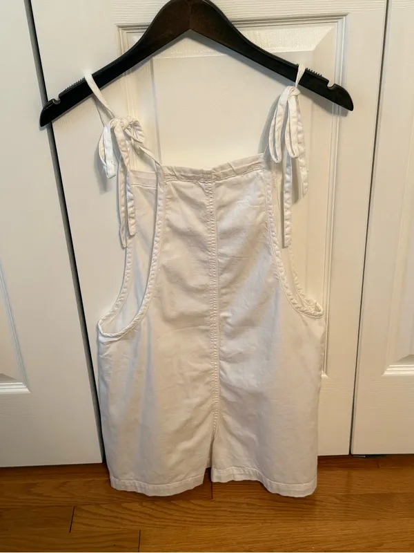 Aerie Linen Tie Shoulder Shortall Romper in White - Image 3