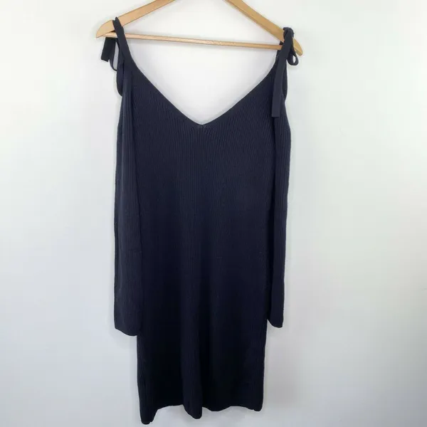 Club Monaco Womens Navy‎ Blue Merino Wool Ribbed Cold Shoulder Dress Size S - Image 9