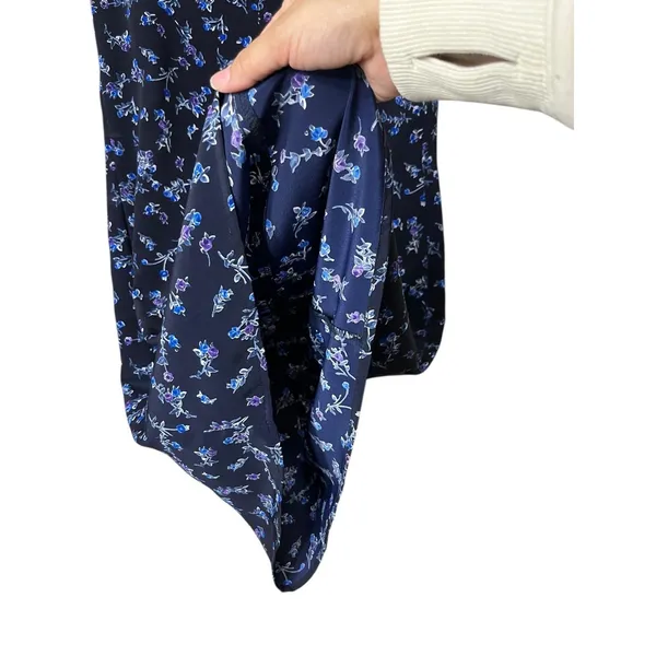 Vintage Los Angeles‎ Gal Navy Floral Print V neck Sleeveless Knee Length Dress 6 - Image 8