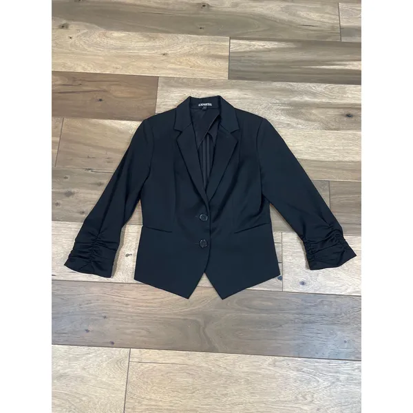 Express Black Single‑Breasted Ruched Sleeve Suit Jacket Size 4 - Image 4