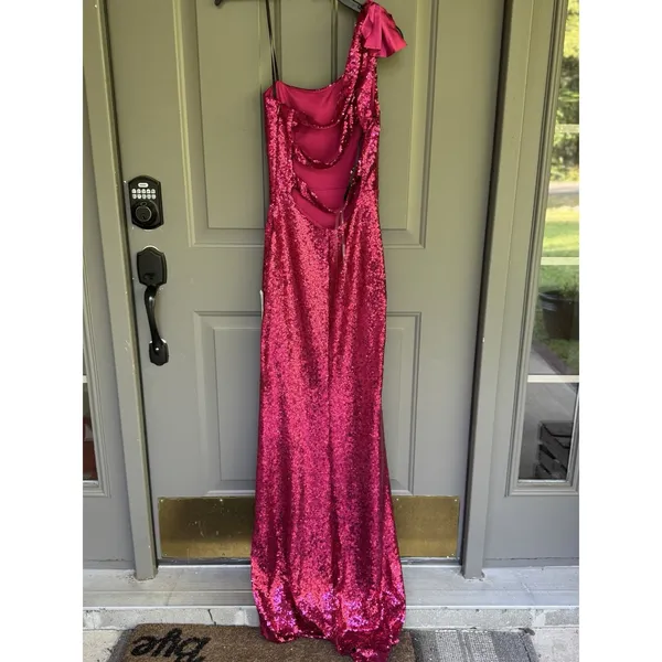 Next Up Hot Pink Size 5/6‎ Dress One Shoulder Evening Gown Sequin Formal - Image 2