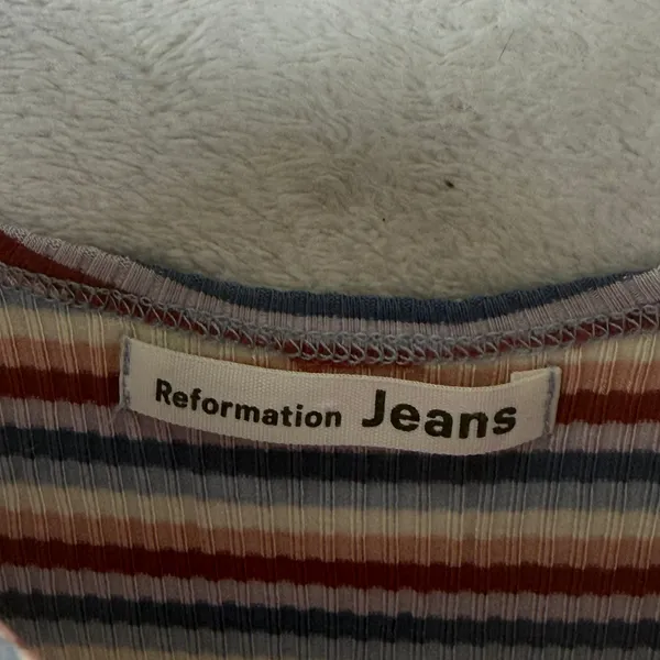Reformation Jeans Womens Medium Ribbed Striped Cami Tank Top Red Blue Cream - Image 2