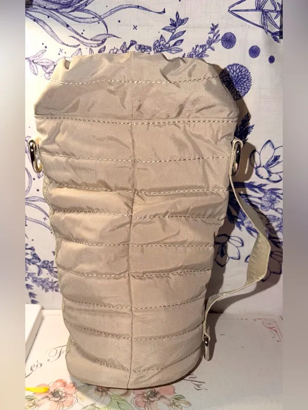 Beige Crossbody Water Bottle bag with Front Zip Pocket - Image 2