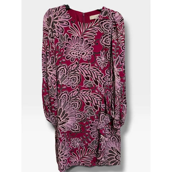 LOFT Petites Magenta Floral Paisley Ruffle Mini Dress 2P NWT Long Sleeve - Image 5