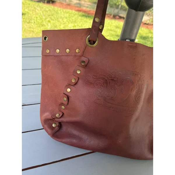 Nine West Vintage America Brown Leather Tote Studded Boho Shoulder Bag Handbag - Image 7