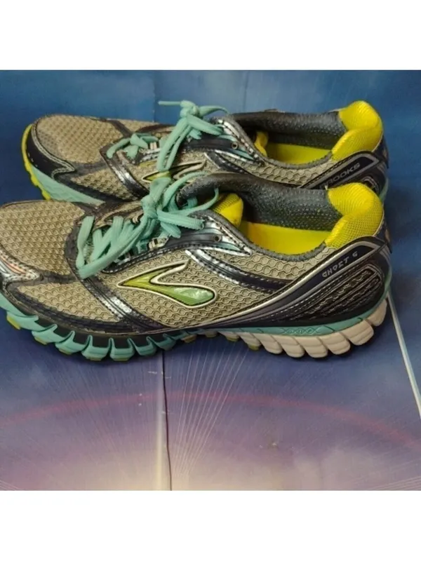 Brooks - ghost 6 lime green gray blue shoes size 8 - Image 3