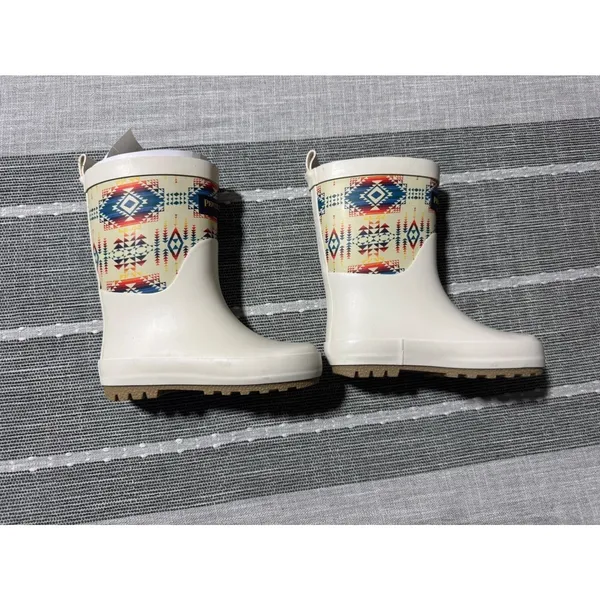 Pendleton Kids Rain Boots Western Navajo Print White Rubber Size 7 8 - Image 2