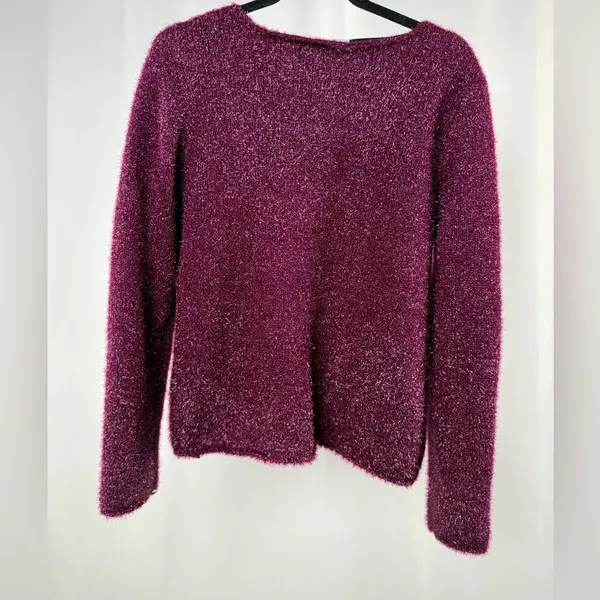 Lovers + Friends Gerona Glitter Eyelash Knit Sweater in Magenta Size‎ Medium - Image 6