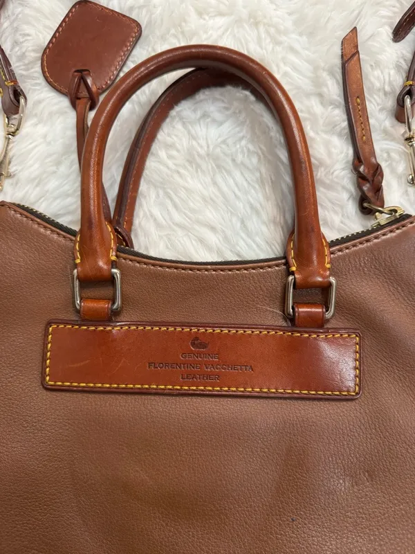 Dooney & Bourke Florentine Vacchetta Leather Crossbody Satchel in Caramel Brown - Image 8