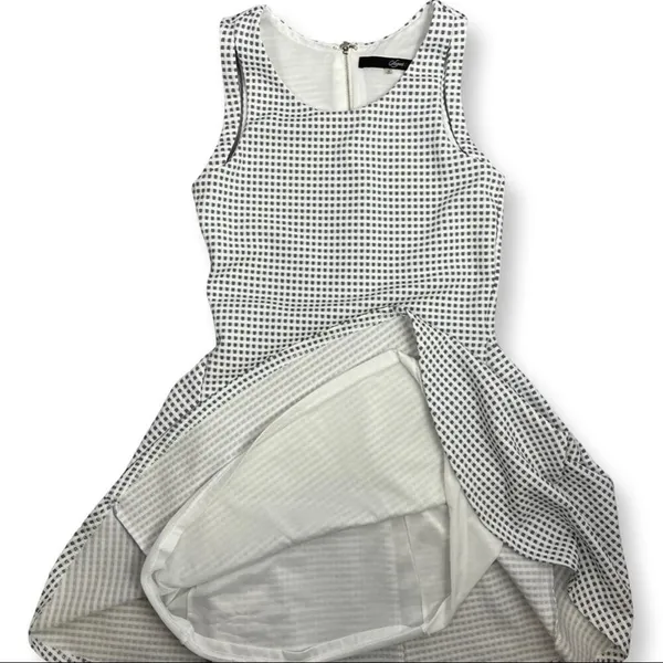 Sugar Lips Sleeveless Skater Mini Dress Textured Check Print Blue White Spring Summer Small - Image 4