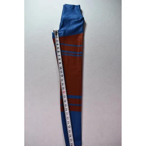 Alo Yoga High Waist Colorblock Striped Leggings Blue Rust Orange Small - Image 5
