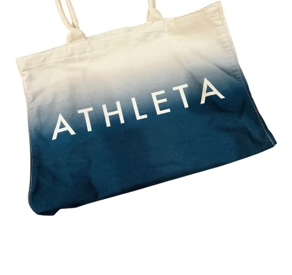 Athleta NWOT Beach Gym Exercise Bag Tote Blue Ombre Canvas Shopping 18.5x12 - Image 3