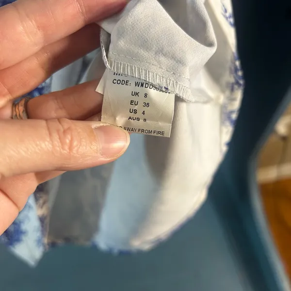 New Missguided White Dress with Blue Toile Print | Size Medium - Image 6