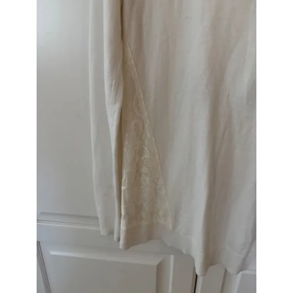 Ann Taylor Womens White Lace Panel Long Sleeve‎ Sweater Cotton Blend Size S - Image 6