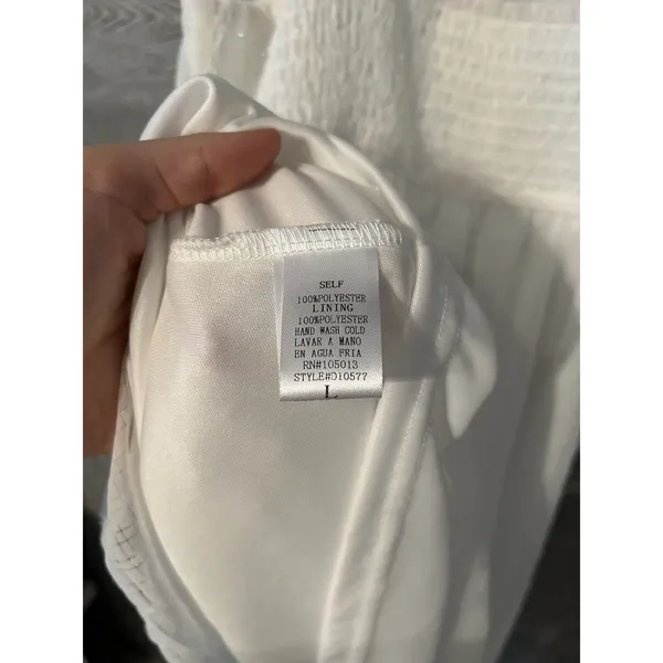 Andrée White Square Neck Smocked Bodice Glitter Sparkle‎ Dress Women's Size L - Image 5