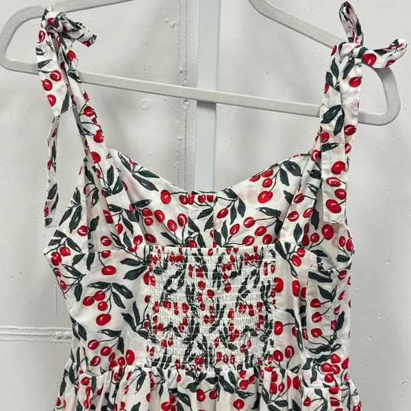 Code Mode Cherry Print Cotton Midi Dress White Red Small Summer Picnic - Image 6