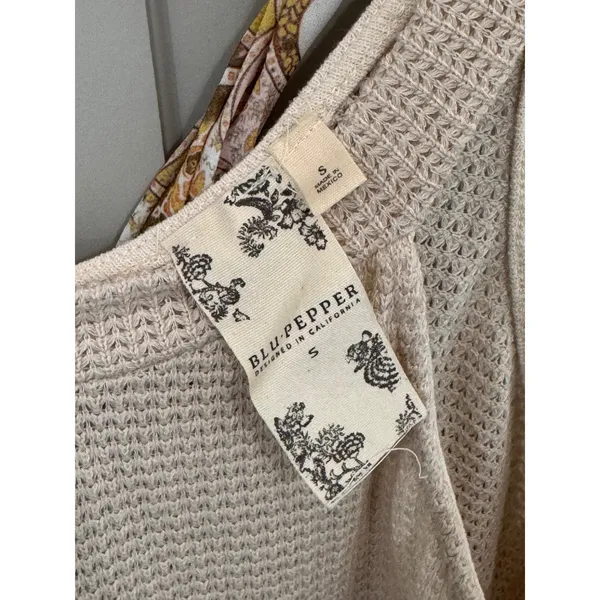 Blu Pepper Womens Cream Knit Tank Top Paisley Scarf Tie Detail Boho Sleeveless S - Image 5