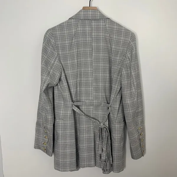 Free People Olivia Plaid Blazer Natural Plaid Combo Womens Small - Image 4