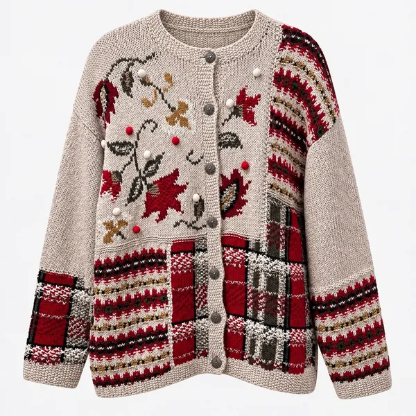 Robert Scott Women M Hand Knit Floral Fair Isle Cardigan Folk Art Cottagecore - Image 10