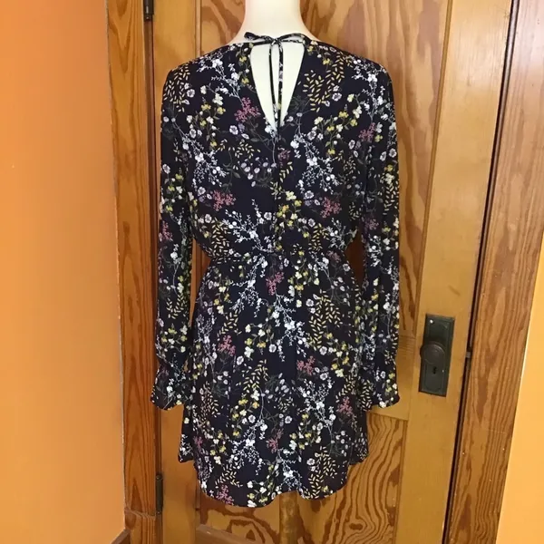 Lush Floral Long Sleeve Mini Dress Dark Academia Cottagecore Keyhole Medium - Image 12