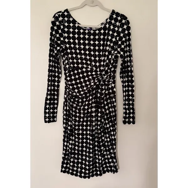 Seraphine Black White Polka Dot Knot Front Maternity Dress Long Sleeve Sz S - Image 2