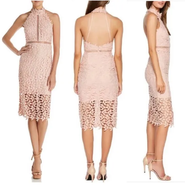 BARDOT Gemma Lace‎ Halter Dress in Light Champagne Pink XS - Image 2