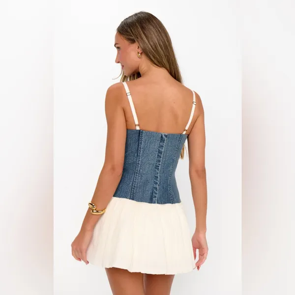 Show Me Your Mumu Tiffany Skort Mini Dress size XL denim cream voile nwot - Image 4