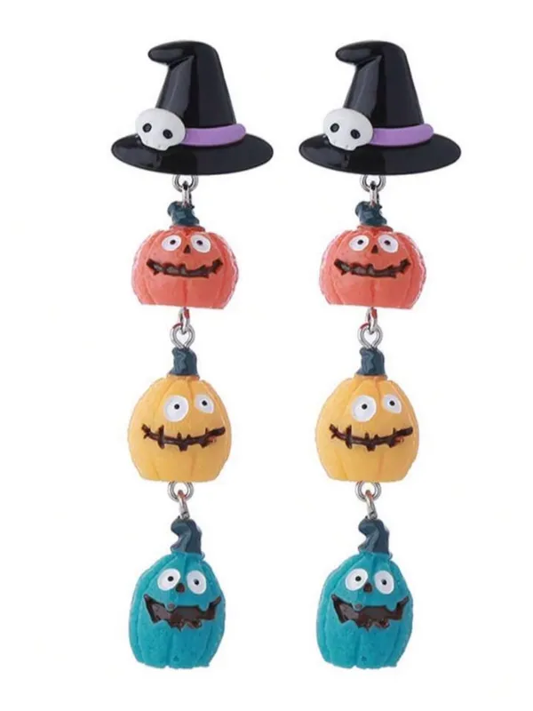 🎃🎃🎃BOGOHO🎃🎃🎃Halloween Witch Hat Pumpkin Dangle Earrings - Black,Orange,Yellow - Image 3