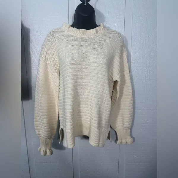 Madewell – Ruffle Neck Pullover Sweater (Heather Stone) Size Large NWOT - Image 2
