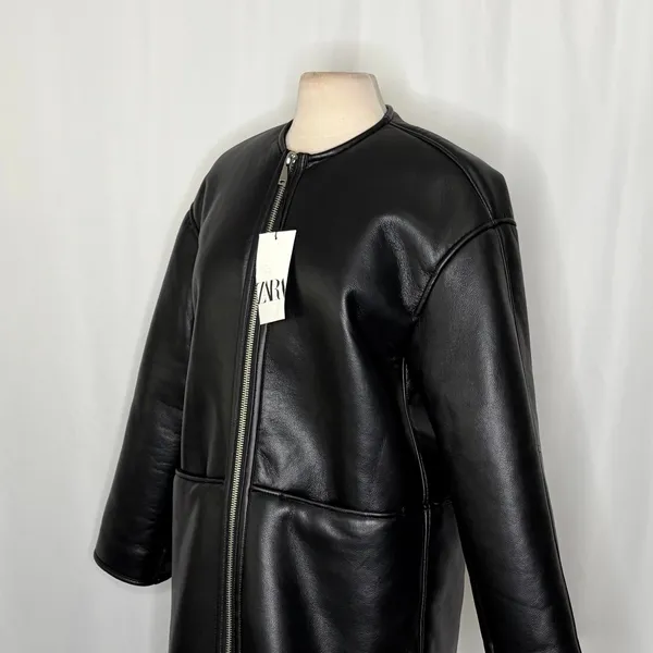 NWT!! ZARA ZW Collection Double Faced Coat Jacket Black Fleece Lining Small - Image 6